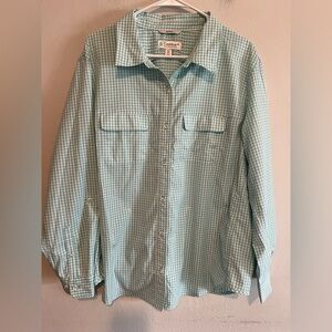 Coolibar UPF 50+ Women’s Green & White Gingham Vented Button Down Shirt 2XL